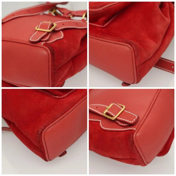 GUCCI Bamboo Backpack Suede Leather Red Gold 003 2058 0030 Auth 129917 - Picture 14 of 16